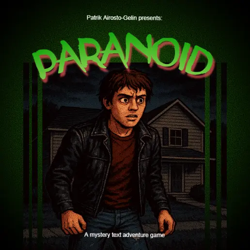 PARANOID game cover: Michael standing before a suburban house at dusk